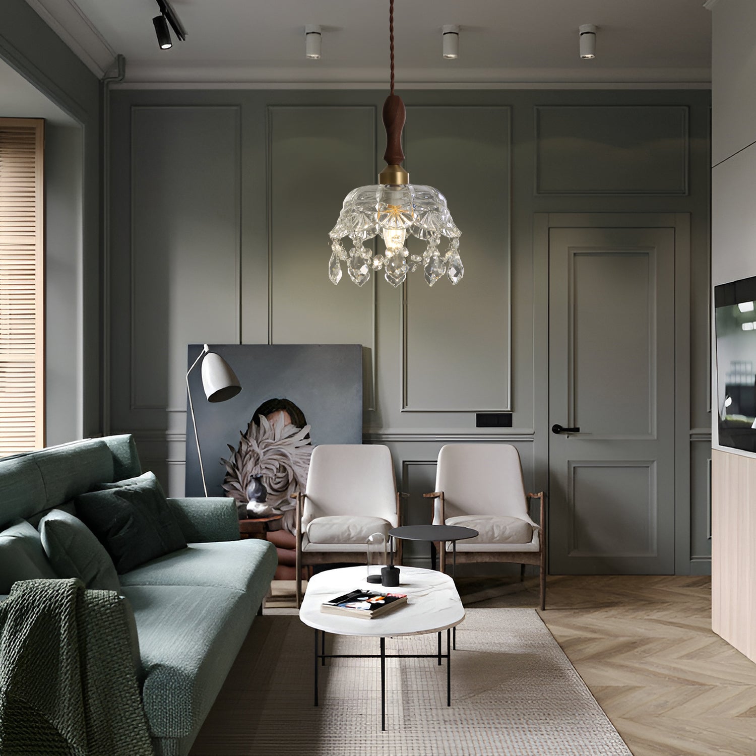 Crystal Wooden Pendant Light