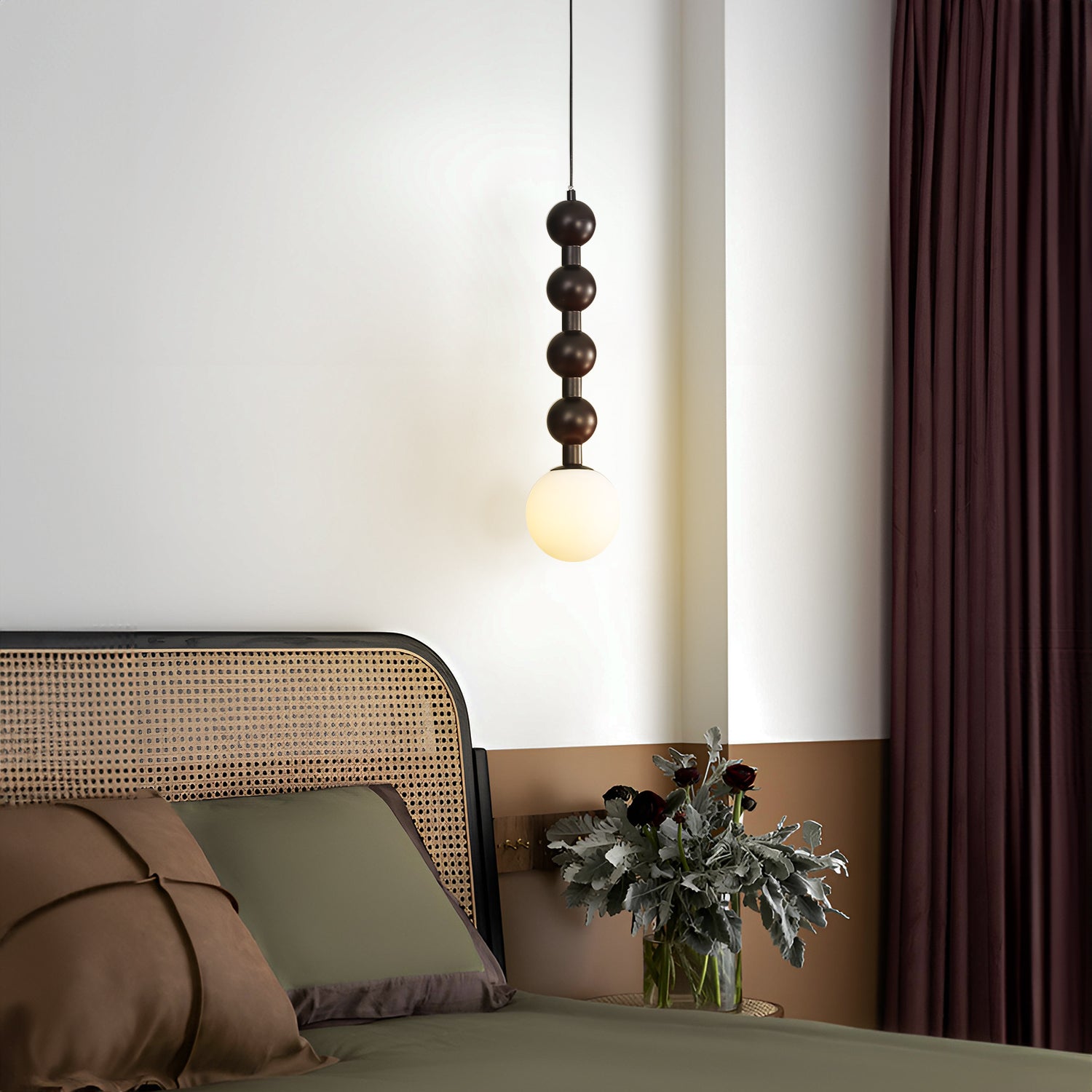 Beaded Wooden Pendant Light