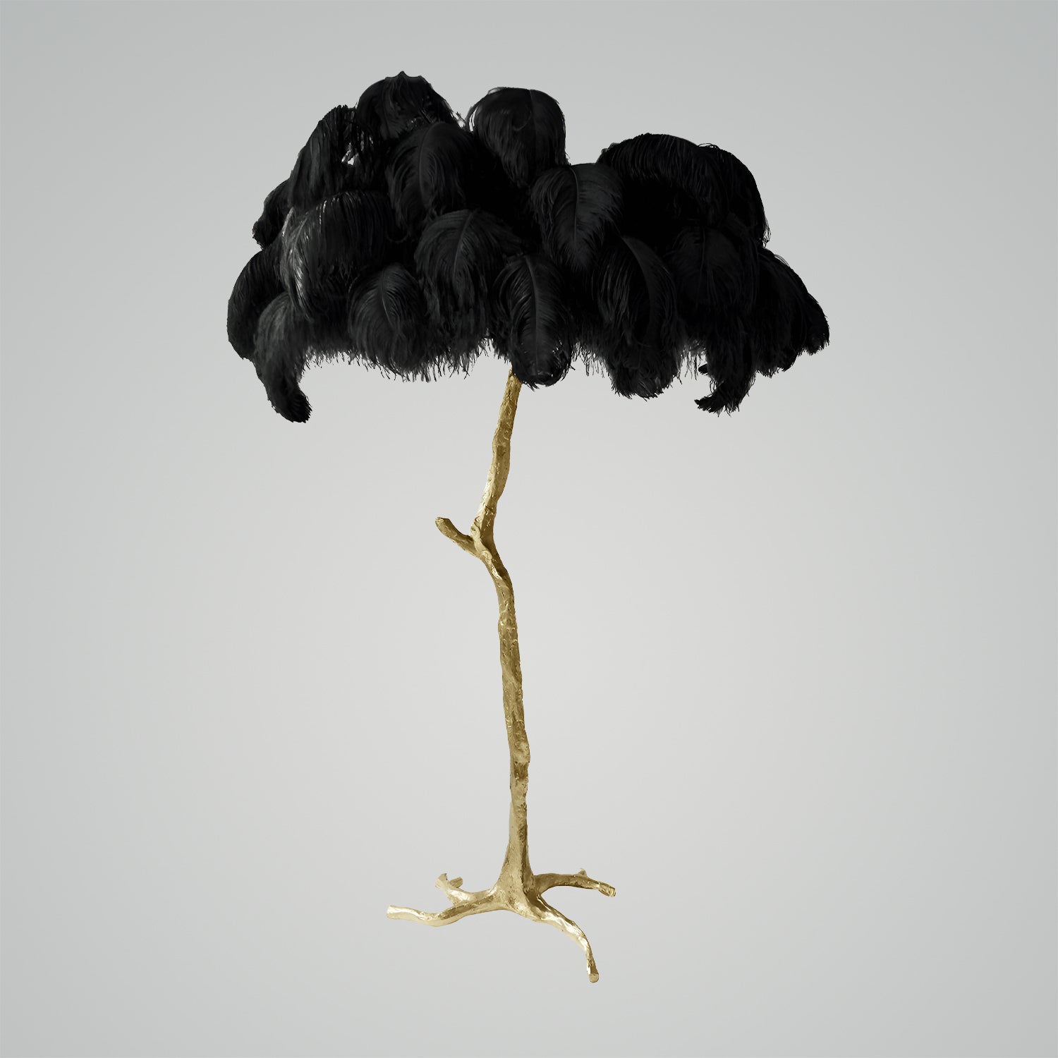 Ostrich Feather Brass Floor Lamp