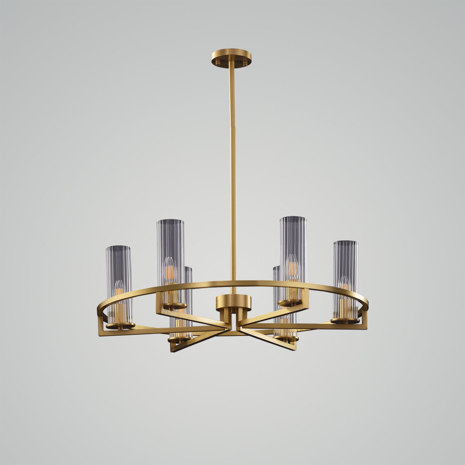 Cylindrical Aged Brass Chandelier