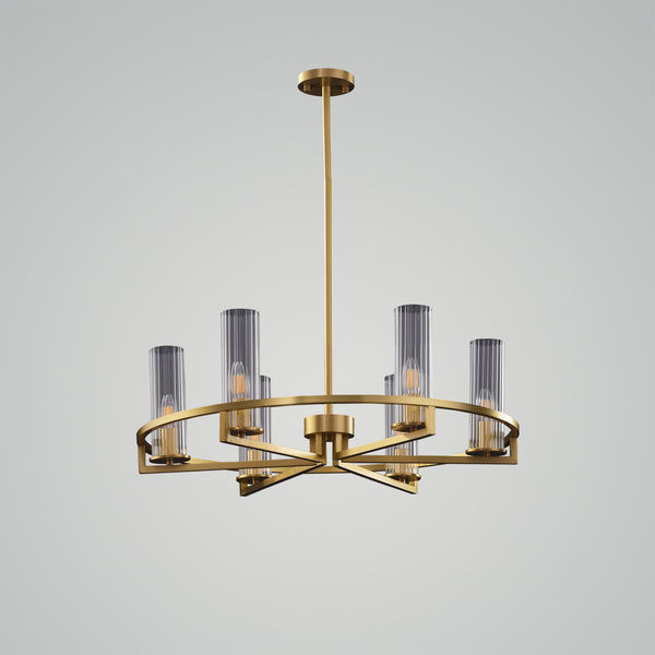 Cylindrical Aged Brass Chandelier